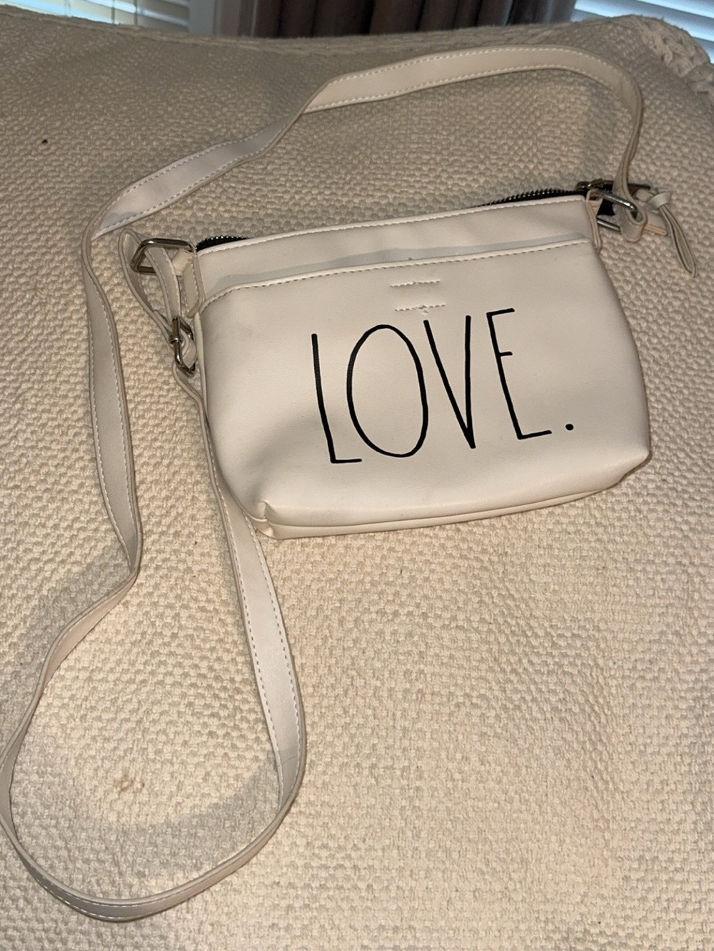 Rae Dunn white crossbody zipper bag purse ‘LOVE’